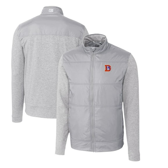 Men's Cutter & Buck Gray Denver Broncos Throwback Logo Stealth Hybrid Quilted Full-Zip Windbreaker Jacket