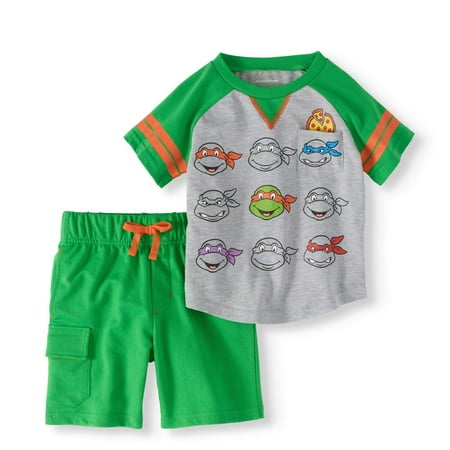 Turtle Outfit Teenage Mutant Ninja Turtles Toddler Boy Baseball T-shirt & French Terry Shorts 2pc Outfit Set ()