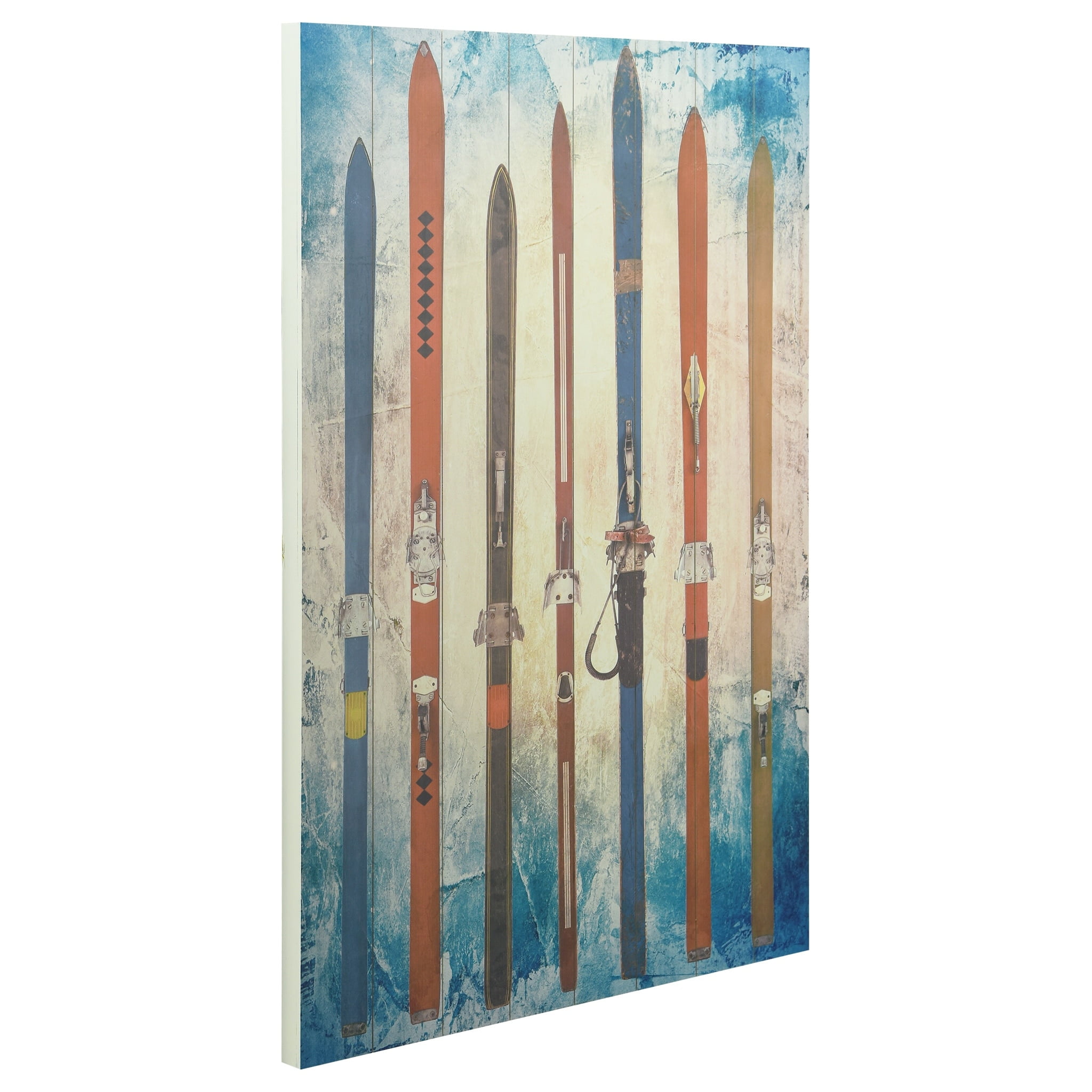 Empire Art Direct Colorful Retro Skis Wall Art Printed on Solid Fir Wood Planks White 30 x 45