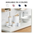thumbnail image 5 of Bamboo Bathroom Accessory Set, 6 Pieces Bath Set- Soap Dish Toothbrush Holder Rinse Cup Lotion Bottle Trash Can Toilet Brush - Practical Toilet Kit for Home Washing Room，White, 5 of 12