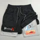 thumbnail image 1 of Pantalones cortos deportivos para hombre, Shorts de Anime Hunter X Hunter 2 en 1 de doble capa, secado rápido, transpirables, para correr, Fitness y gimnasio, 1 of 1