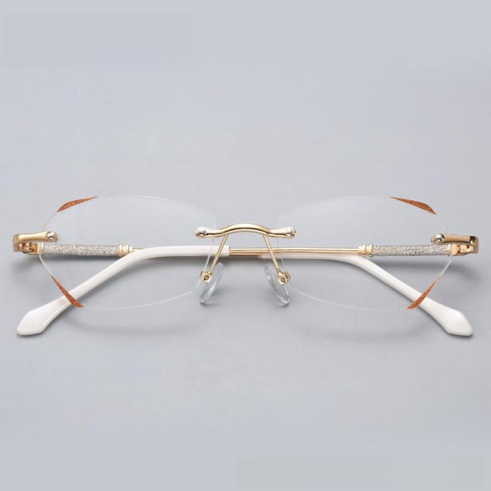 3 Pairs of Womens Fashion Blue Light Blocking Rimless Reading Glasses 4.0, Metal Gold Readers +4.00