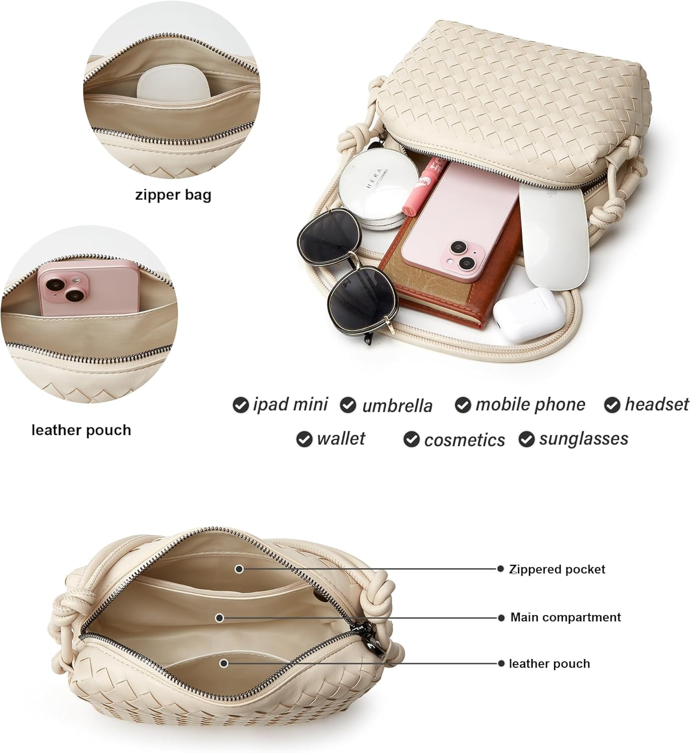 Woven Crossbody Bags for Women: Vegan Leather Handbag - Handwoven Small Purse - Trendy Shoulder Bag