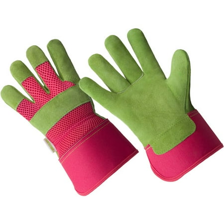 LP4510-S/M, Ladies Premium Cow Split Leather Palm Glove, Green / Pink