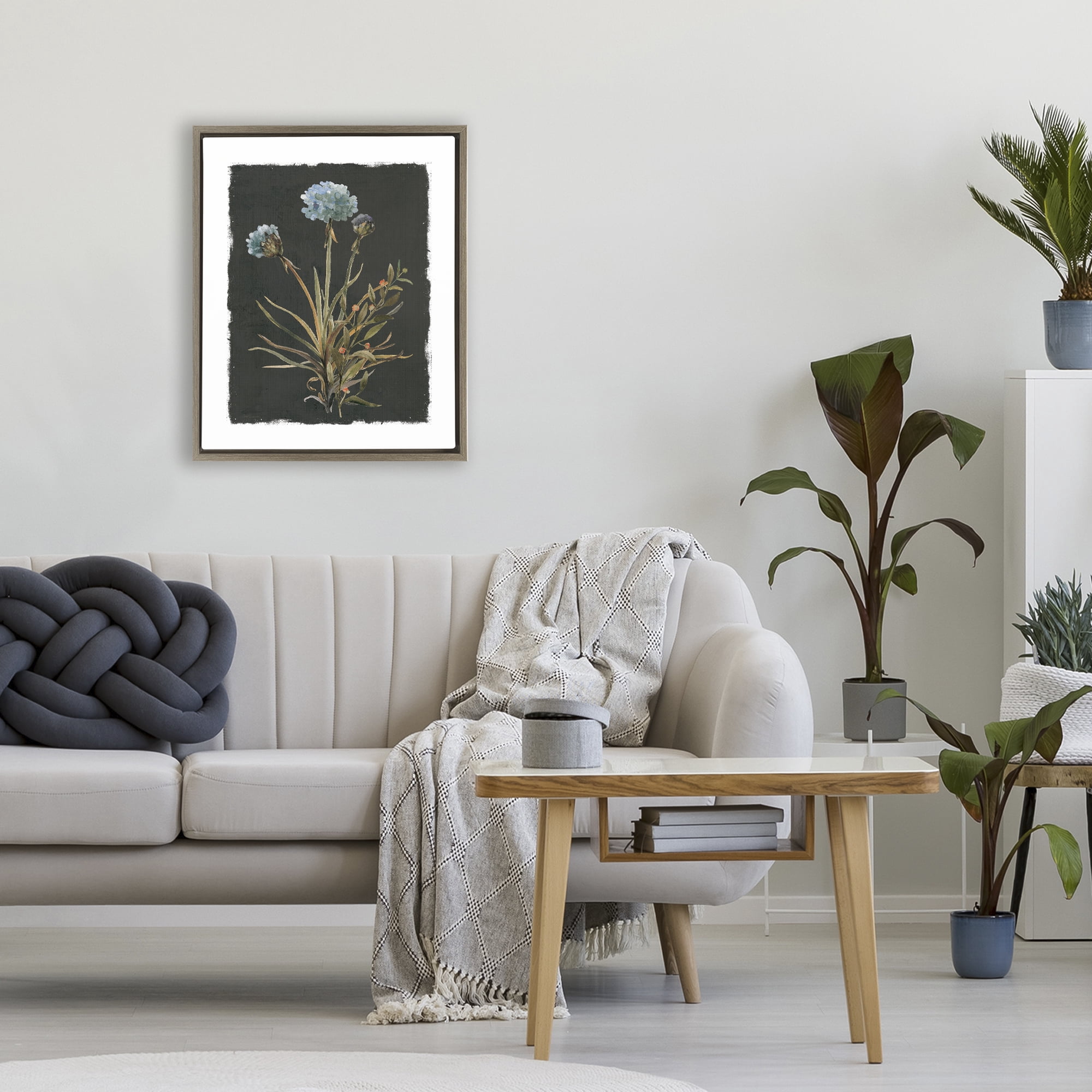Stupell Industries Cerulean Bloom on Dark Green Brown Framed Floater Canvas Wall Art, design by Carol Robinson