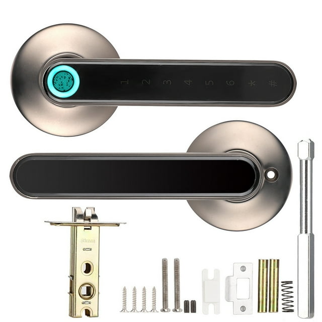 Cerradura de puerta con huella dactilar, cerradura de manija con contraseña inteligente para TUYA Smart APP Home Hotel OfficeBlack