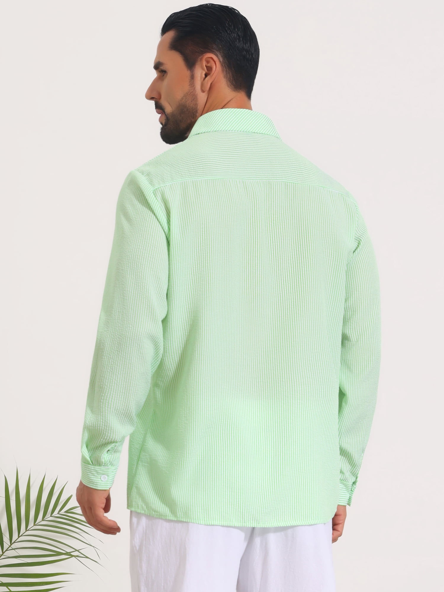 DARING DIVA Men's Seersucker Long Sleeve Button Down Textured Striped Shirts XL Green