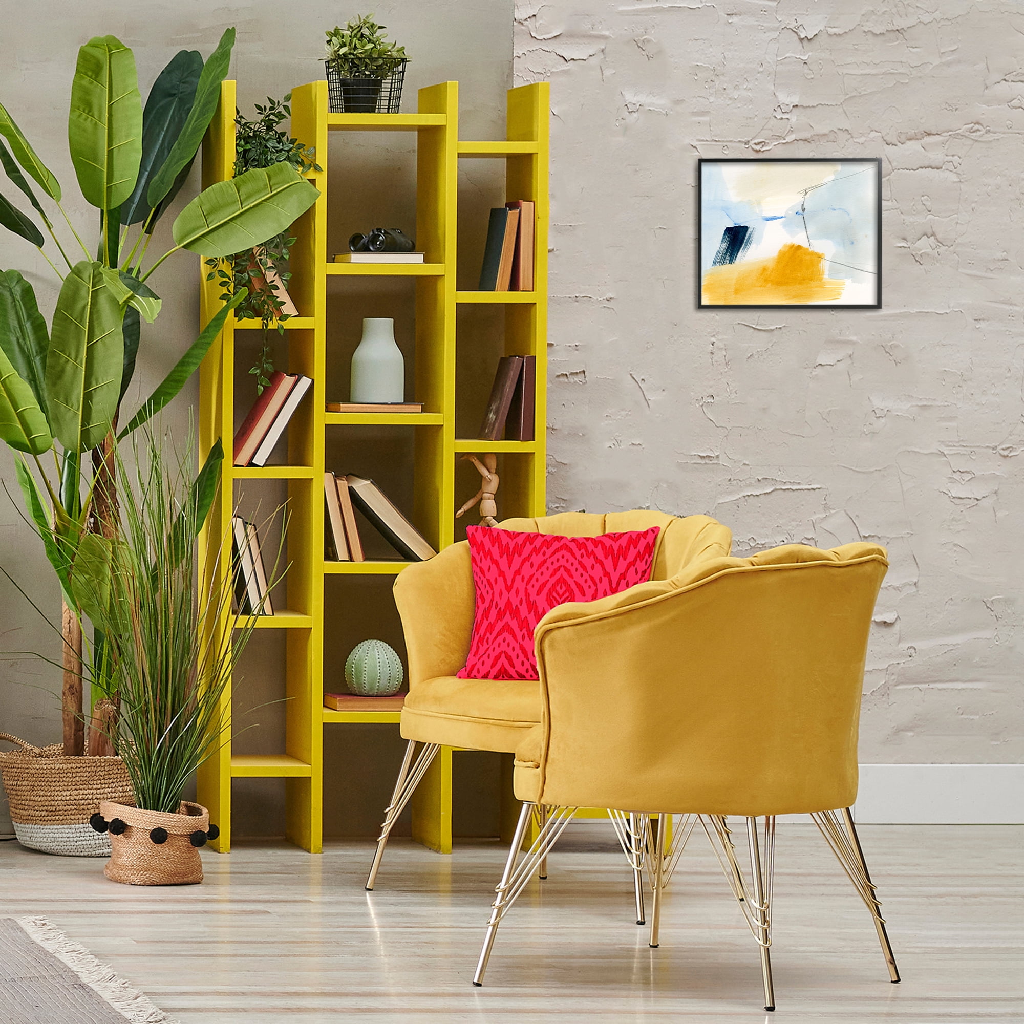Stupell Industries Abstract Paint Yellow Accent Abstract Painting Black Framed Art Print Wall Art, 14 x 11