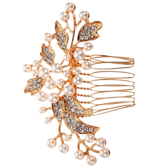 LOLIPPYY Rhinestone Hair Side Comb Golden Decorative Clip for Wedding and Bridal Use