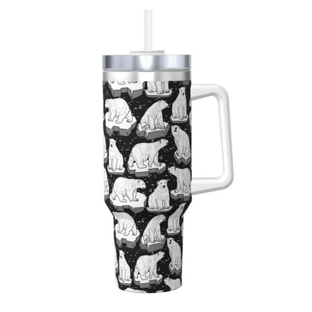 

Sikiie Cute Cartoon Polar Bear Insulated Stainless Water Bottle Lid Travel Mug Cup Insulated Tumblers Cup 40oz Ice Bully With Handle
