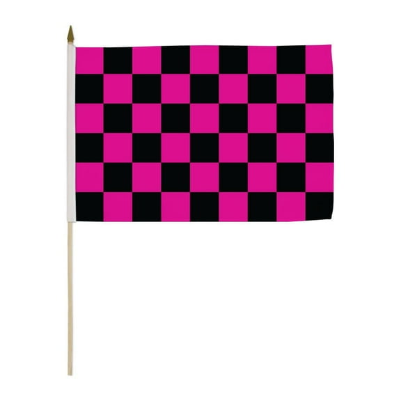 Pink & Black Checkered 12x18in Stick Flag