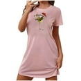 thumbnail image 2 of Camisón corto navideño para mujer, talla grande, cuello redondo, manga corta, estampado en el pecho, vestido de noche para mujer, 2 of 3