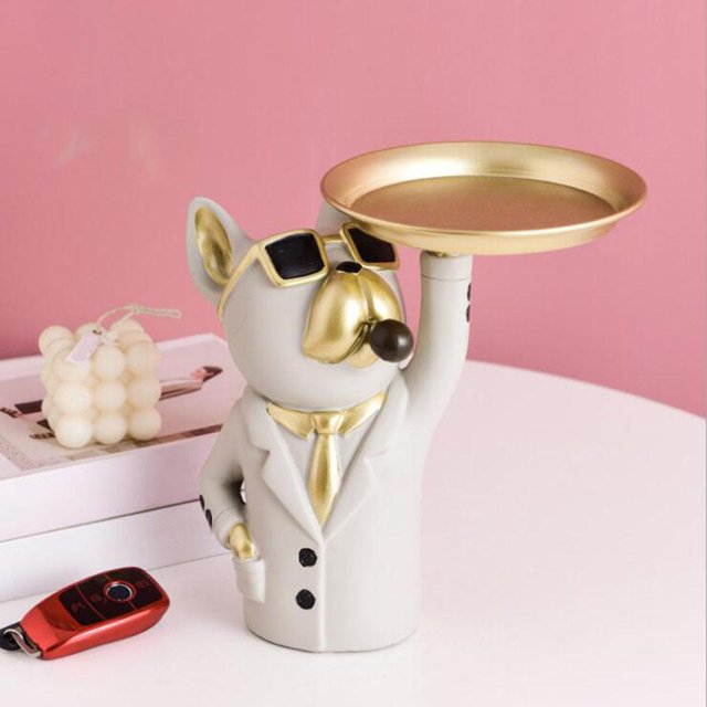 Estatua de , decoración del , bandeja de almacenamiento, entrada de monedas, lve, aperitivos, estatua tística, decoración gris Baoblaze Bandeja de almacenamiento de Bulldog