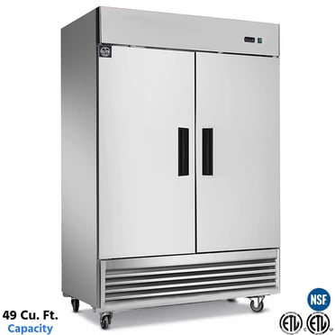 54 in. Reach-In Refrigerator, 2 Solid Doors, 49 Cu. Ft. Stainless Steel, 2 section, NSF Certified