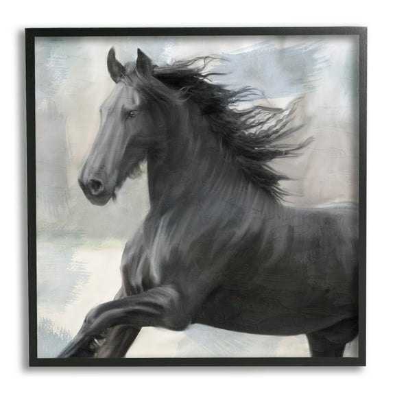 Stupell Industries Black Stallion Horse Animals & Insects Painting Black Framed Art Print Wall Art, 12 x 12