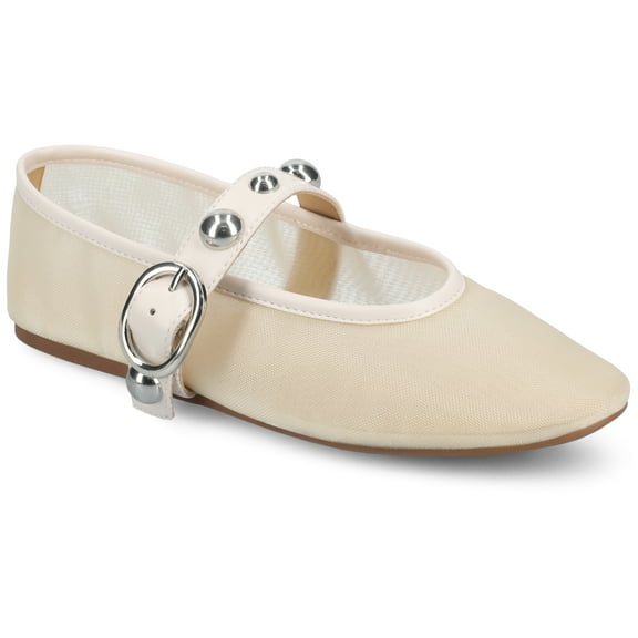 Journee Womens Naveah Studded Pointed Toe Casual Comfort Ballet Flats