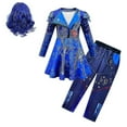 thumbnail image 1 of Conjunto de disfraces de Audrey azul para niña, disfraces de Halloween para fiesta infantil, disfraces de Cosplay de los descendientes 3 de Evie, vestido, pantalones, peluca, 1 of 3