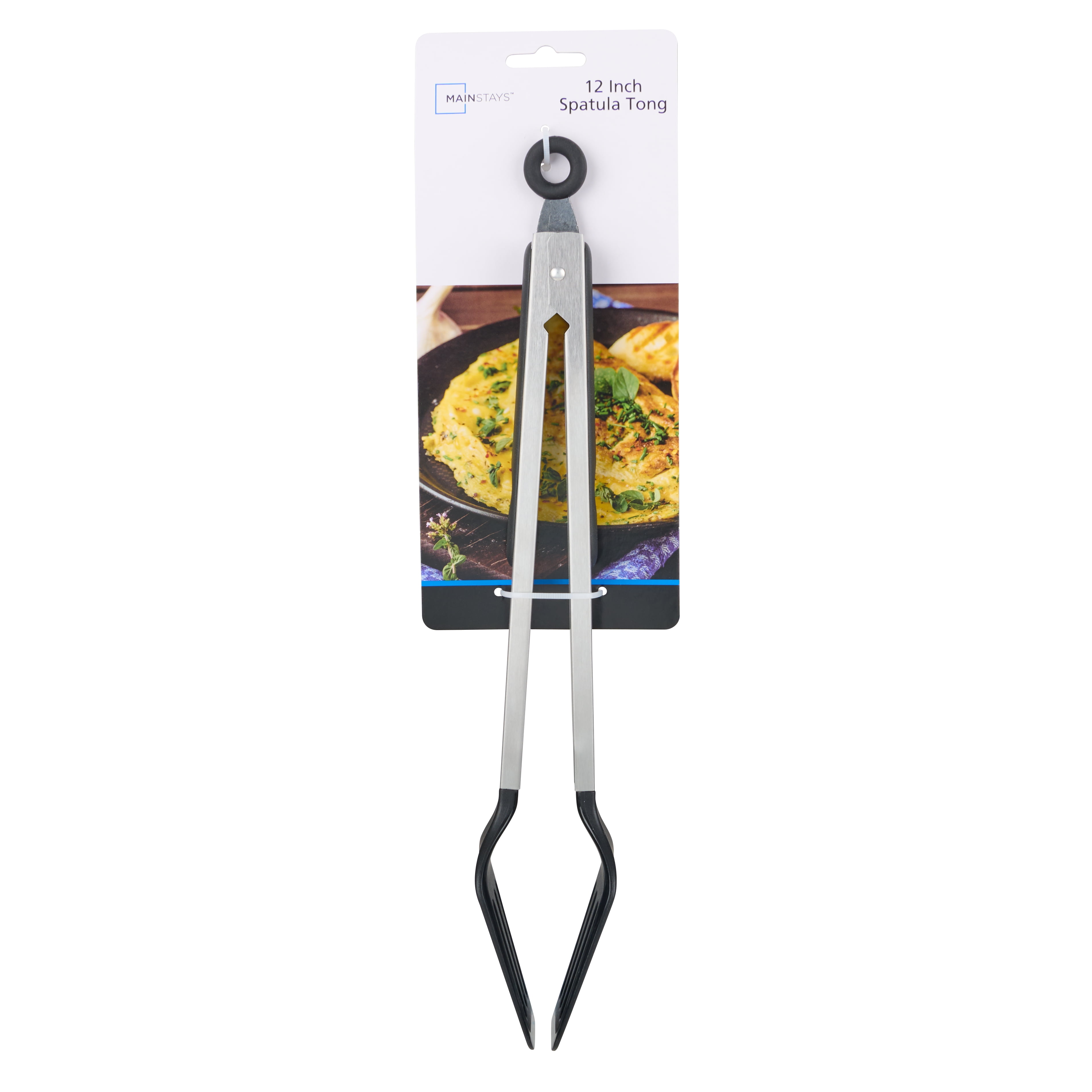 Mainstays Spatula Tongs with Resting Stand in Stainless Steel and Silicone