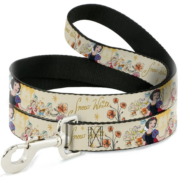 Disney Pet Leash, Dog Leash, Snow White and Seven Dwarfs with Script and Flowers Yellows, 4 Feet Long 0.5 Inch Wide