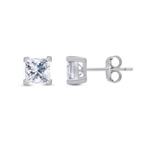 AFFY 1 Carat 4.5MM Princess Moissanite Diamond Solitaire Stud Earrings for Women 14K White Gold over Silver