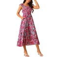 thumbnail image 4 of INSPIRE CHIC Vestidos de playa bohemios sin mangas con escote cuadrado y volantes florales, maxi vestido fluido de verano L Rosa intenso, 4 of 6