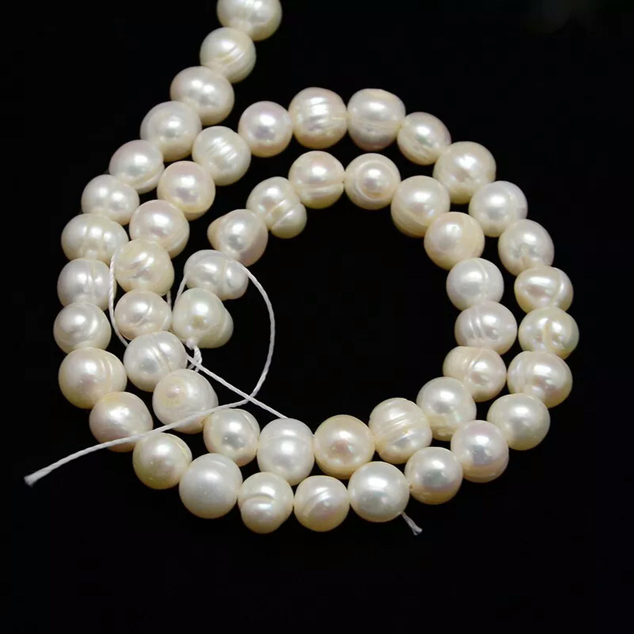 U8MO 5Strands Natural Cultured Freshwater Creamy White Pearl Beads Crafts 6.5~7mm 13"