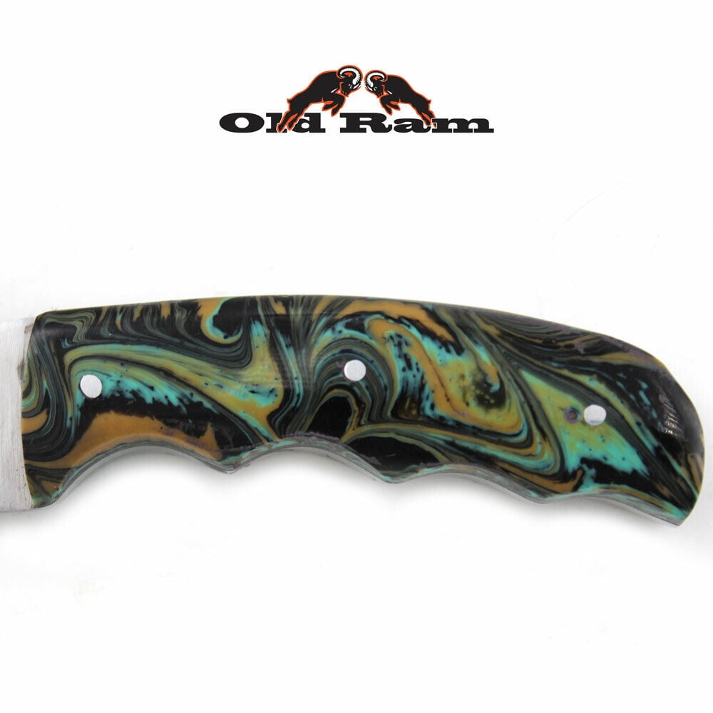Two Tone Green Gut Hook Knife Full Tang Blade with Sheath