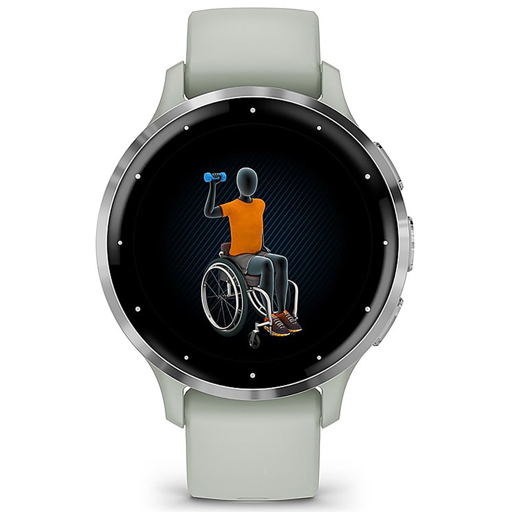 Garmin 010-02785-01 Venu 3S Health Fitness GPS Smartwatch Steel Bezel with Sage Gray Case 41mm Bundle with Charging Dock, Silicone Dust Cover 3 Pack and USB Type C Charging and Sync Cable