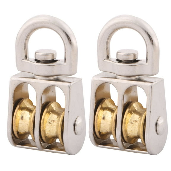 Works Zinc Alloy Hardware Double Rope Pulley Block Silver Tone 13mm Dia 2 Pcs