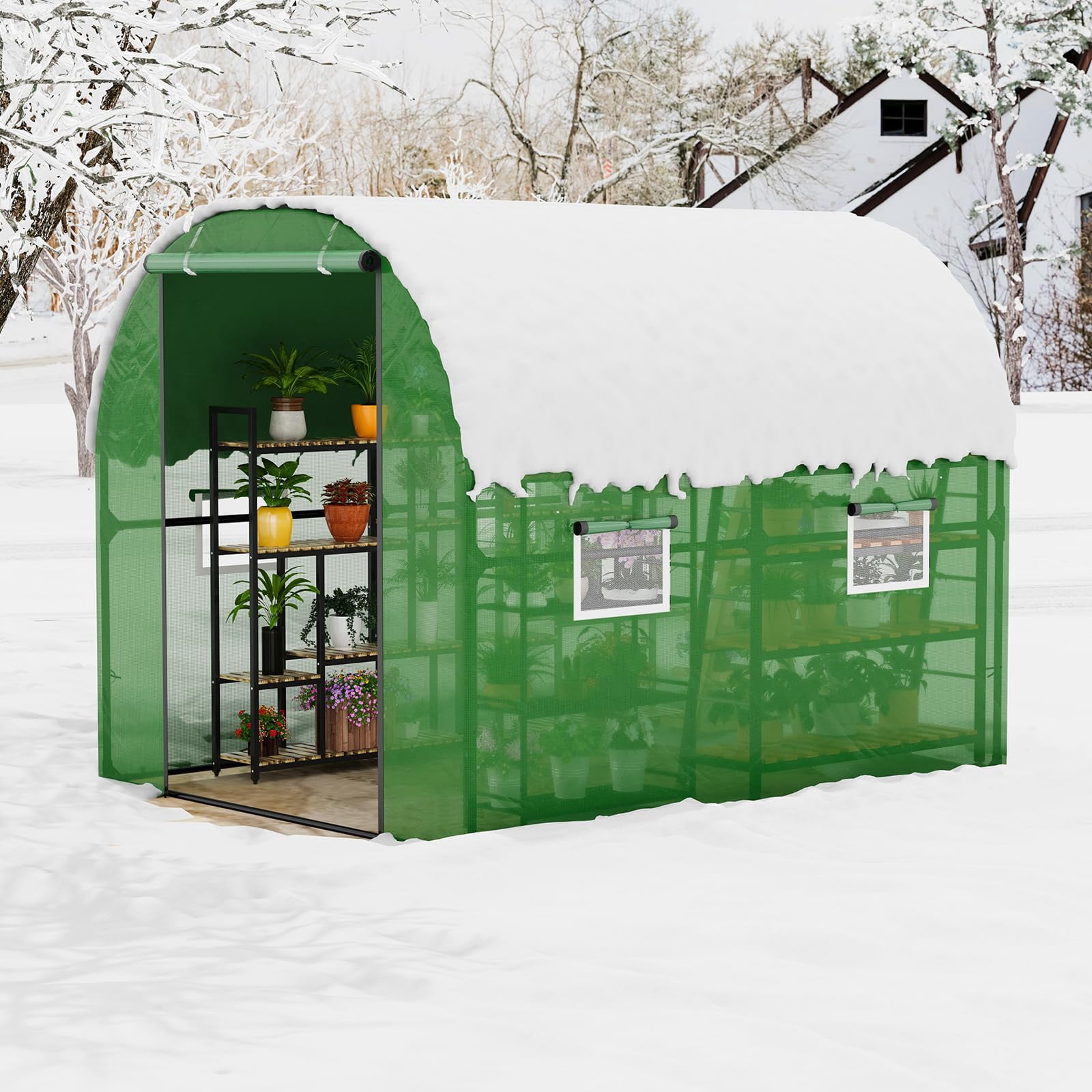 8.2x6.6x6.6 ft Premium Greenhouse for Outdoors,Upgraded Portable Walk-in Heavy Duty Frame Large Garden Plant Hot Outside Hoop House,Green