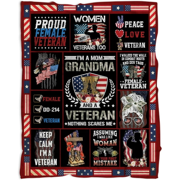Female Veteran Gifts, Proud Female Veteran Blanket, Veteran Military Blanket US Veterans Gifts, Soft Warm Blanket Thank You Gifts for Veterans on Veterans Day Female Women Veteran Mom Grandma