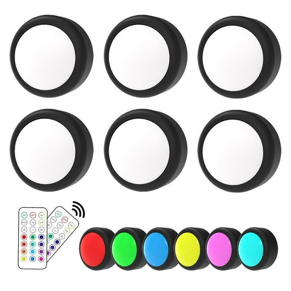6PCS Puck Lights with Remote Control Under Cabinet Lights LED Color Changing Closet Light Battery Operated Under Counter Lights Stick-On Light