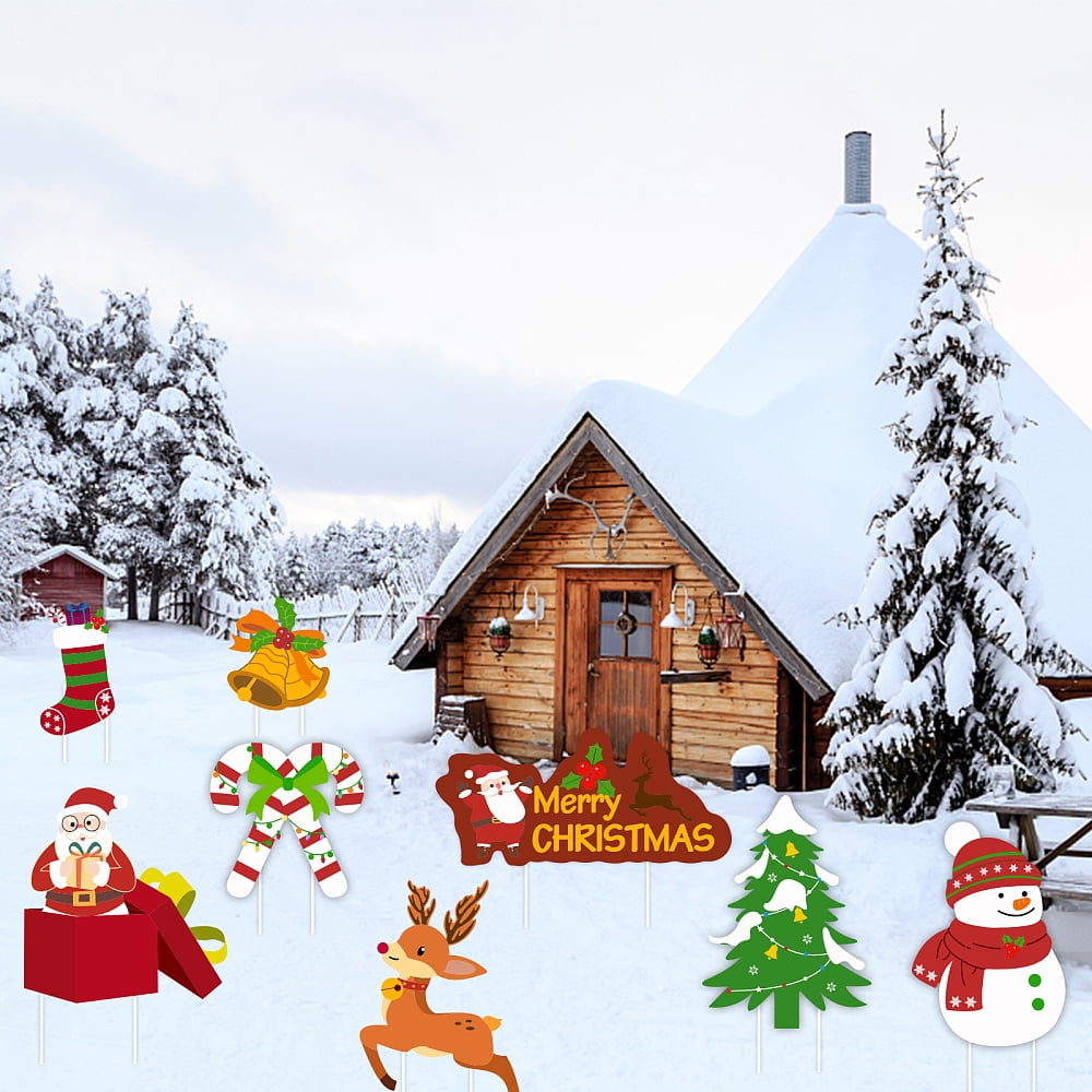 Plastic Yard Signs Display Decorations for Outdoor Garden Decoration Christmas Themed Mixed Shapes Mixed Color 180x160x4mm