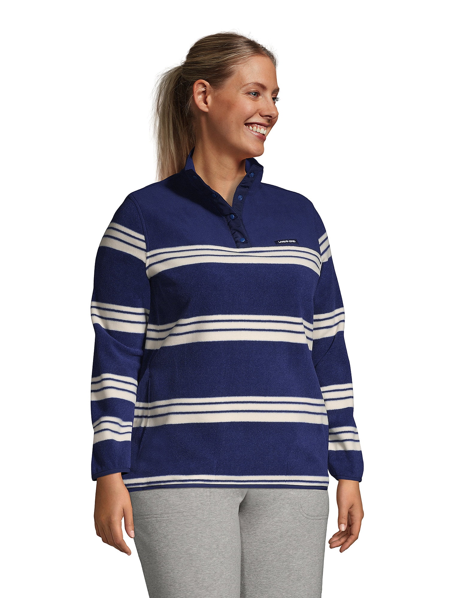 lands end women's heritage fleece snap neck pullover top