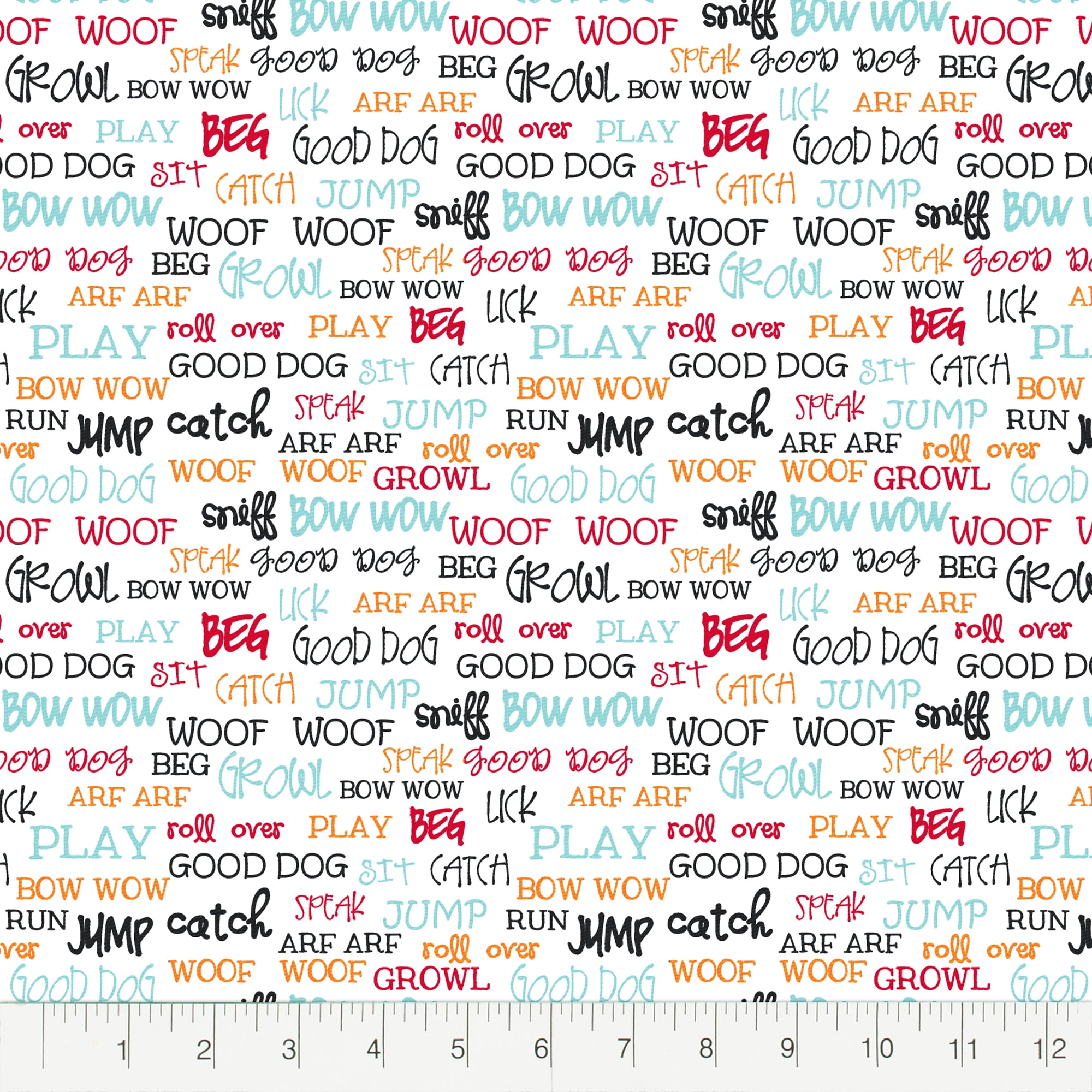 Fabric Editions Create It 18"x21" Cotton Dog Words White Precut Sewing & Craft Fabric, 10 Pieces