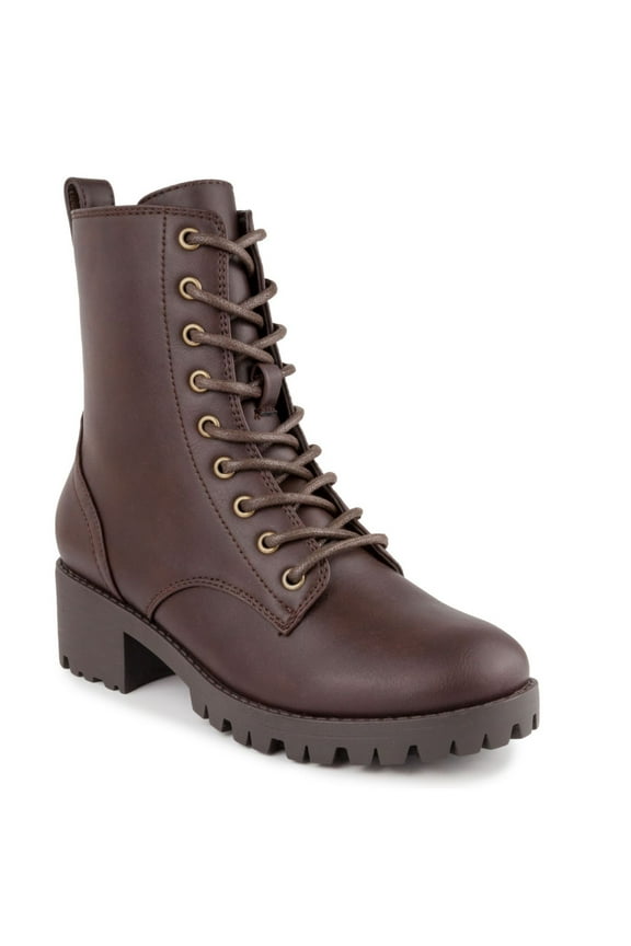 Womens Dark Brown Lug Sole Cushioned Reggie Round Toe Block Heel Zip-Up Combat Boots 9 M