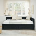 thumbnail image 5 of Full Size Upholstered Tufted Bed Frame with Two Drawers, Sofa Bed Frame with Comfortable Backrest and Armrests, Velvet, Black(79.5''x58''x25''), 5 of 9