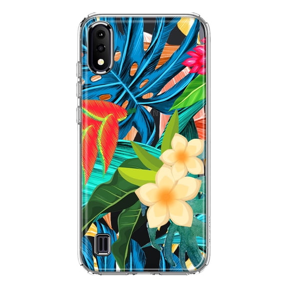MUNDAZE Samsung Galaxy A01 Shockproof Clear Hybrid Protective Phone Case Blue Monstera Pothos Tropical Floral Flowers Cover