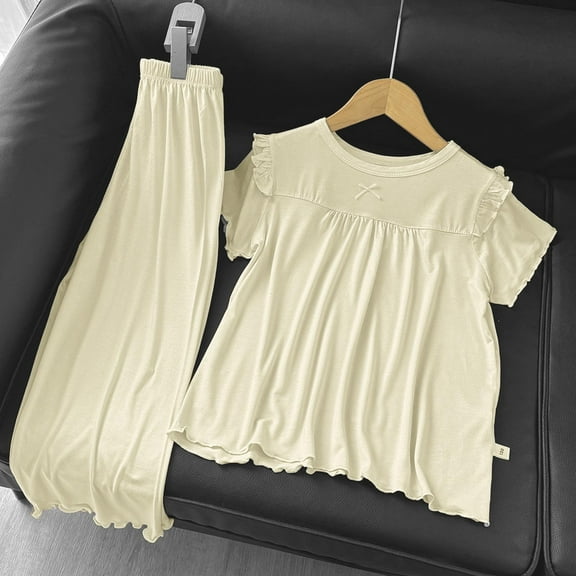 Summer Girls Outfits & Sets Round Neck Comfortable Pajama Short Sets for Indoor Leisure Activities Perfectly Designed for Ages 3 to 16