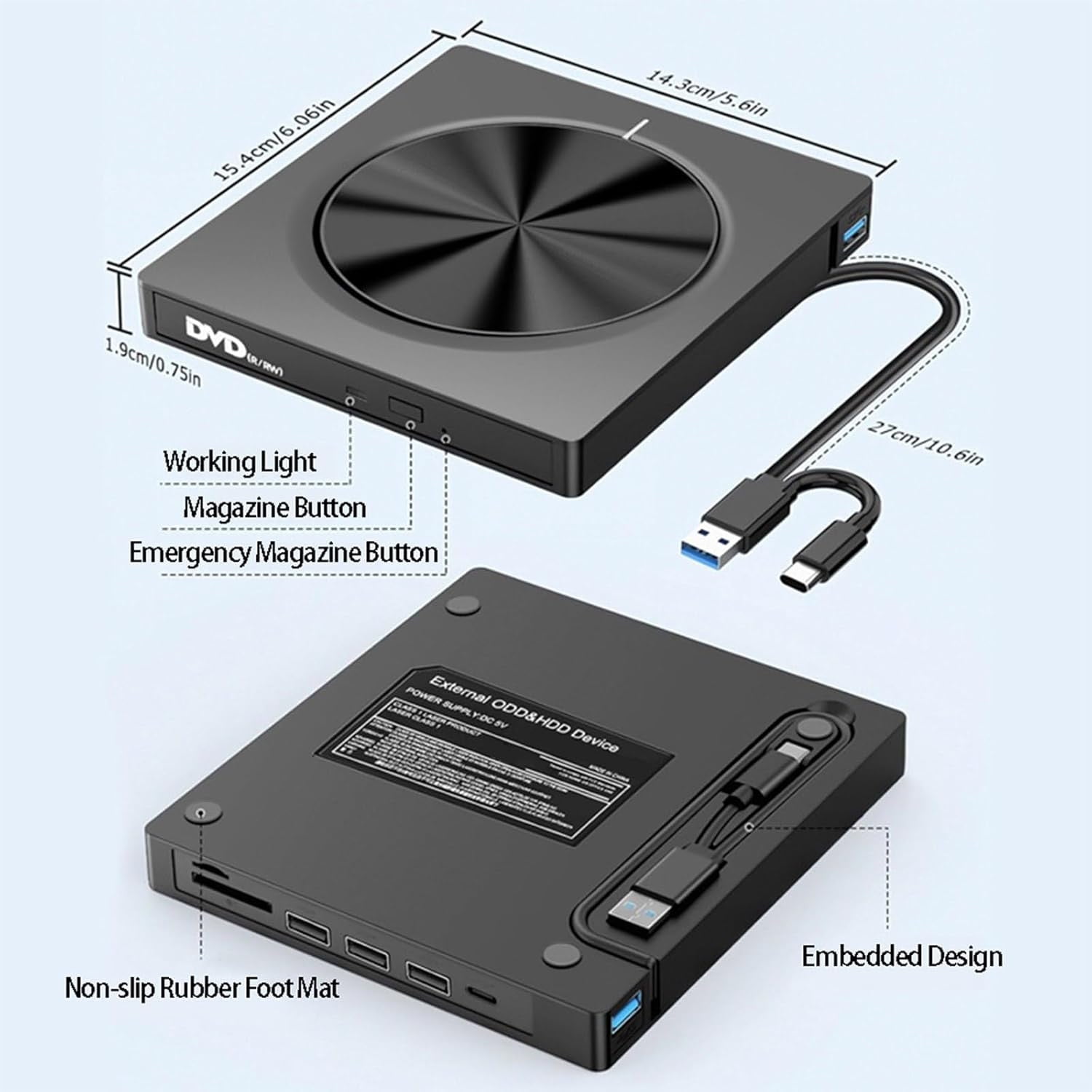 A 5 In 1 Usb Dvd Cd Player Portable Cd Reader For Laptop Desktop Data Backup Entertainment Made Of Plastic Material