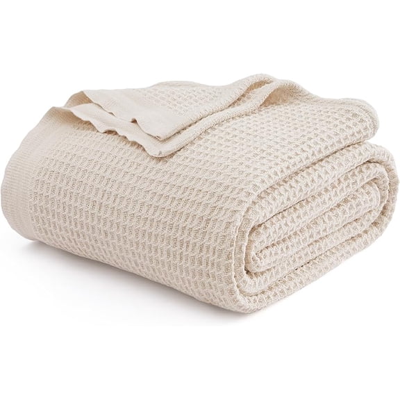 100% Cotton Large Blanket Oversized King for Bed - Breathable Thick Waffle Weave Blanket for Summer, Couch Cover, White, 120x94 inches