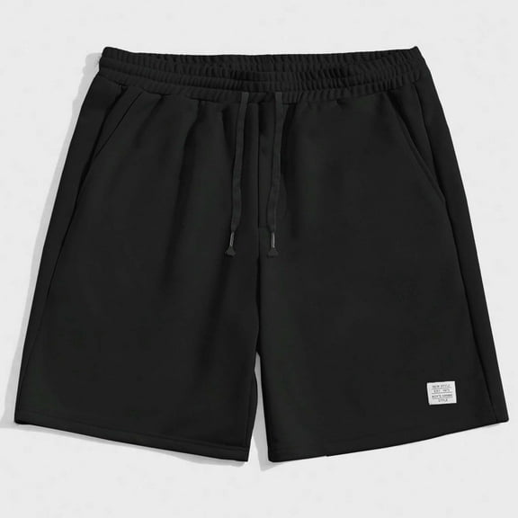 Zedker Men's 5-Inch Inseam Shorts Elastic Waist with Drawstring Casual Lightweight Summer Beach Shorts with Pocket Black L
