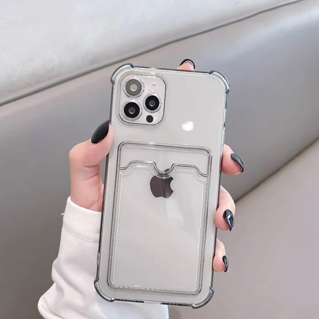 Funda para iPhone 11, funda transparente para tarjeta para iPhone 11 de 6,1 pulgadas, funda protectora delgada y suave de TPU que absorbe los golpes con tarjetero
