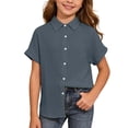 thumbnail image 2 of Girls Button Down Shirt Short Sleeve Collared Plain Casual Lightweight Dress Shirts (5-16y), 2 of 5