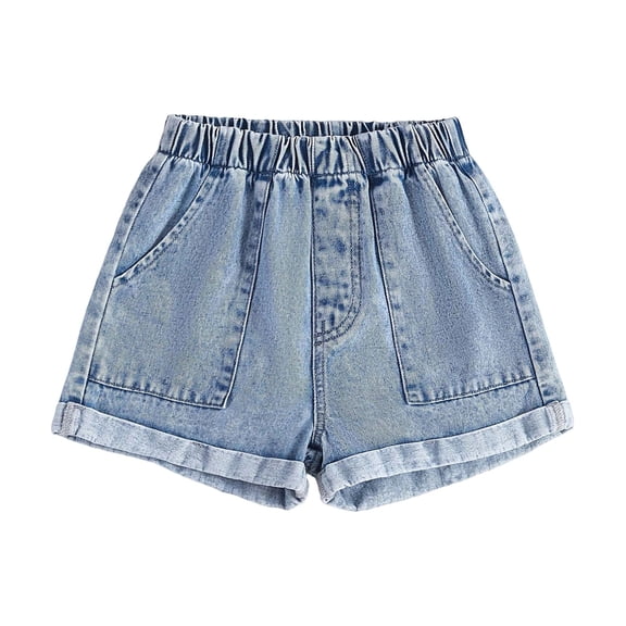 Ticikt Girls Denim Shorts Summer Casual Comfort Washed Straight Leg Cute Fashion Teenage Kids Bottoms,Color:Blue,Size:11-12 Years