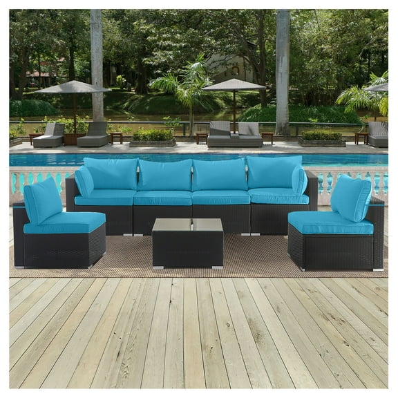 Sky Blue Patio Cushions Set of 14, Outdoor Furniture Replacement Cushions, Deep Seat Cushions for Sectional, Fade Resistant Polyester Sky Blue   American Design   Polyester   Polyester