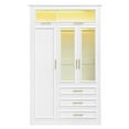 thumbnail image 4 of PAPROOS Wooden Armoire Wardrobe Closet with 3 Drawers, Clothing Storage Cabinet with Shelves, Wardrobe with LED, Sturdy Freestanding Modern Bedroom Clothing Armoires, White, 4 of 10
