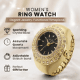 thumbnail image 2 of Jessica Simpson Women's Gold Adjustable Ring Watch – Crystal Bezel, Quartz Analog Mini Dial, Stretch Band Fashion Jewelry Accessory, 2 of 8