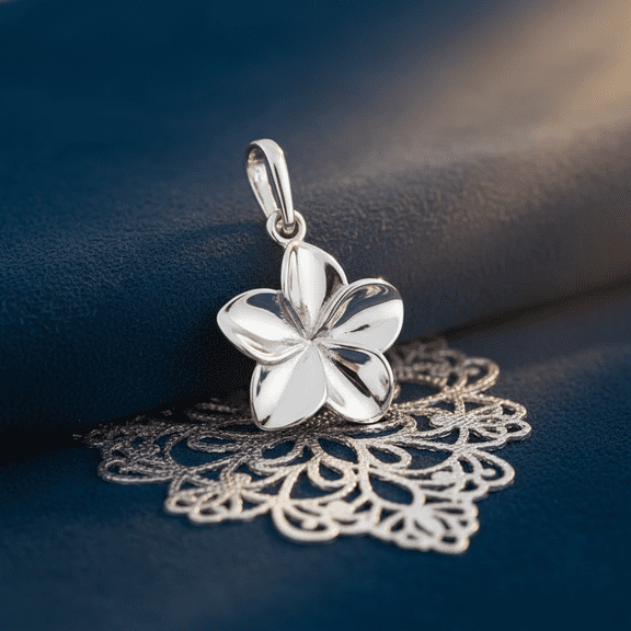 Vinali 14K Solid White Gold Plumeria Flower Pendant for Women & Teens