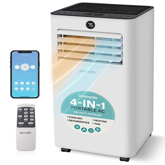 SereneLife 10,000 BTU Portable Air Conditioner & Heater with WiFi – AC Unit with Dehumidifier, Fan, Remote & Window Kit for Rooms up to 450 Sq Ft